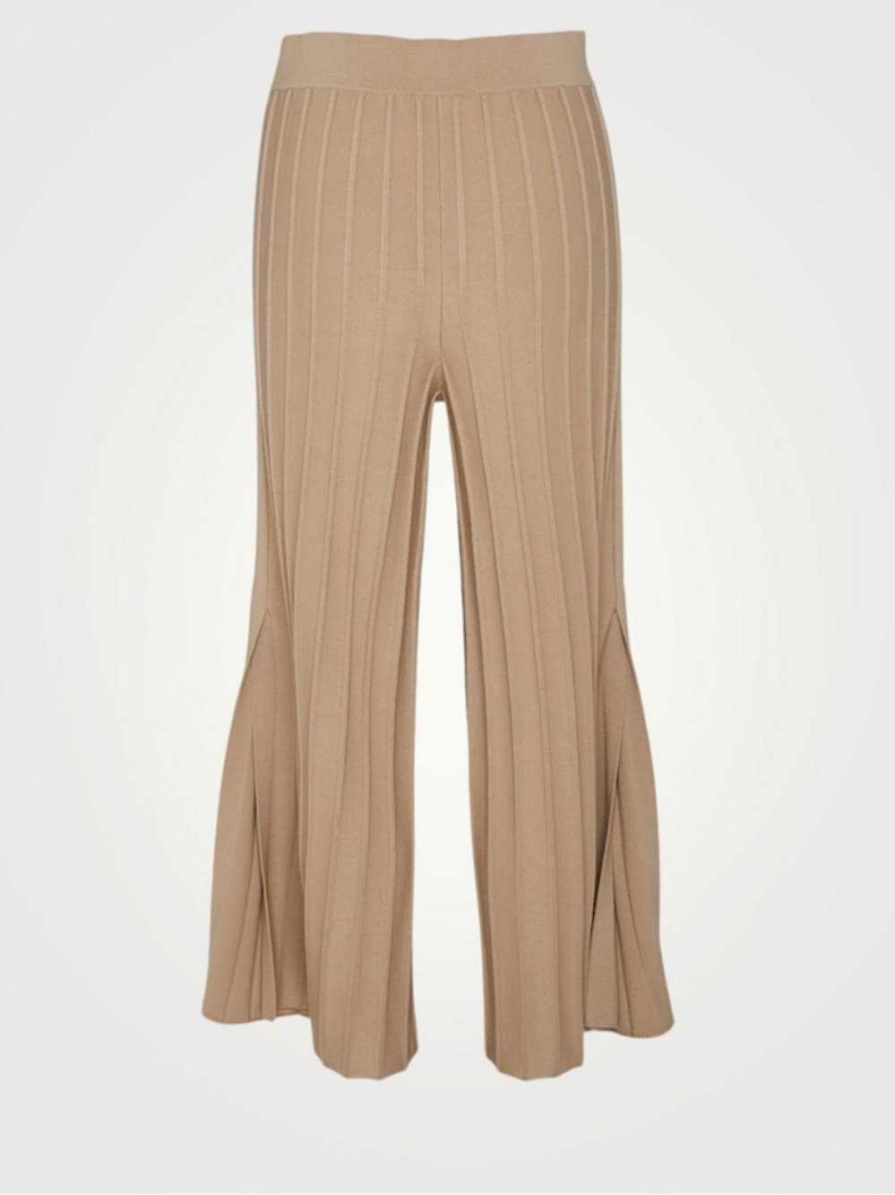 Theory Beige Ribbed Wide-Leg Knit Pants